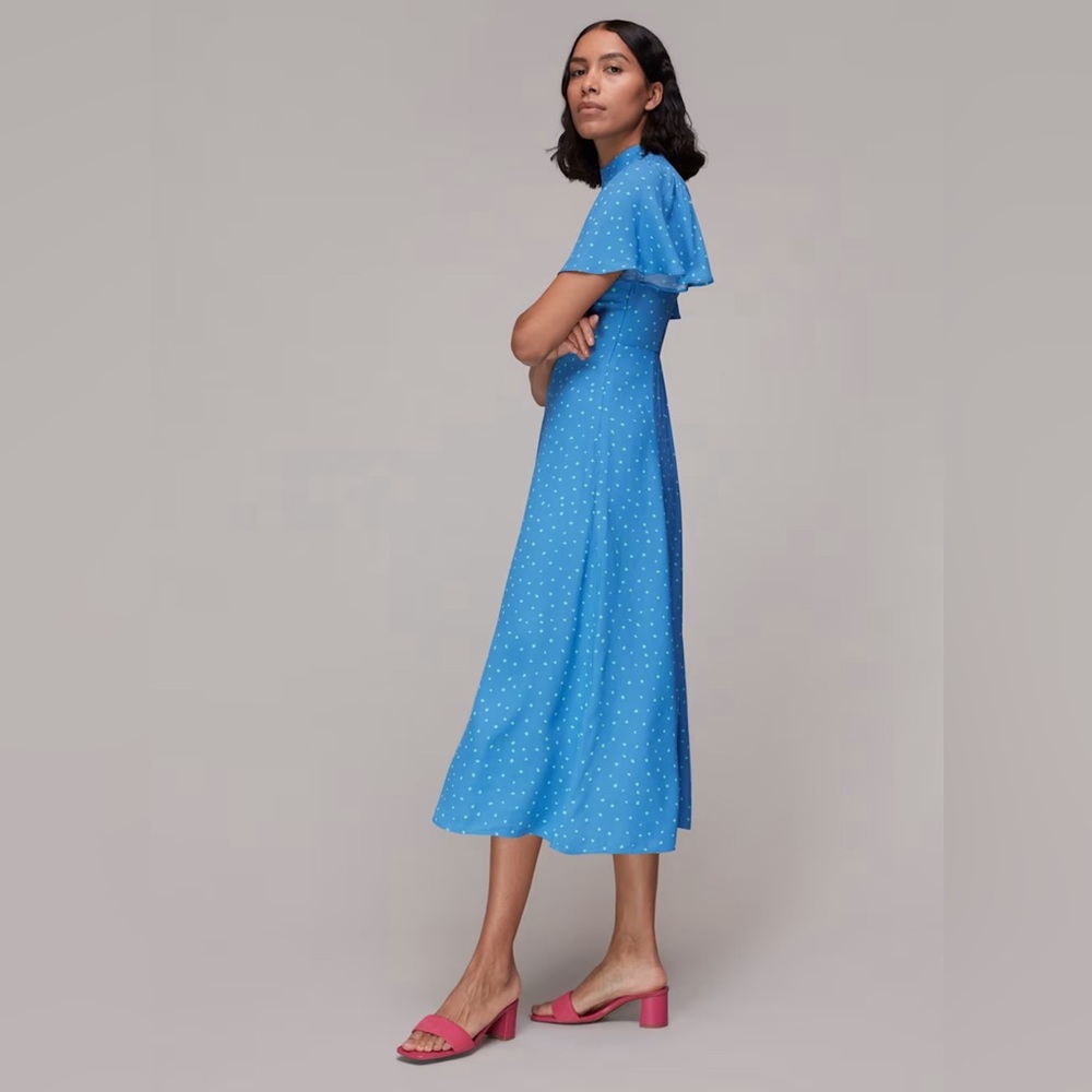 WHISTLES Blue Uneven Spot Print Midi Dress